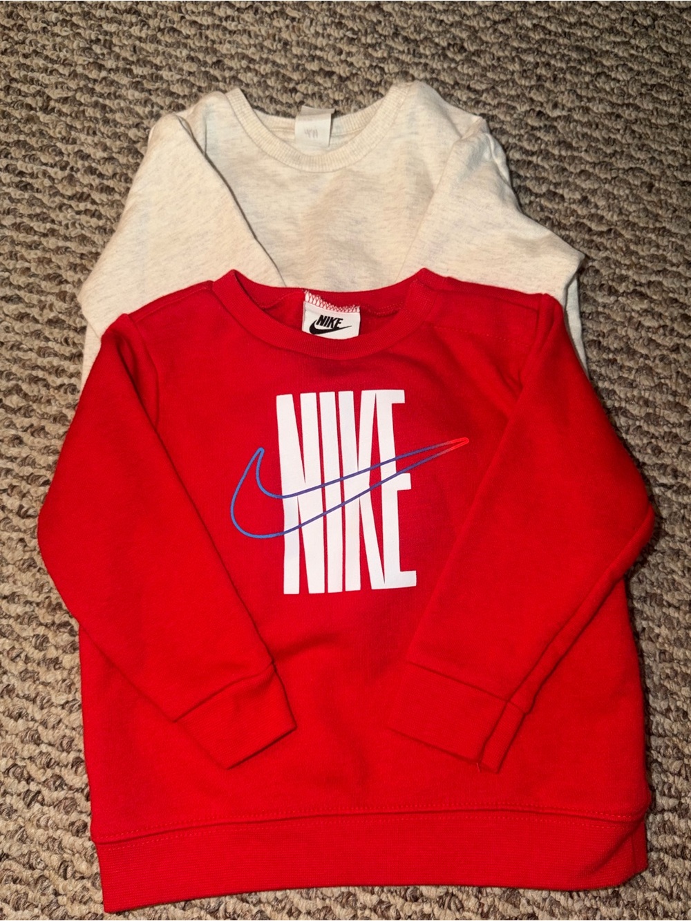 Nike Red Kids Sweatshirt with White Logo and Blue Swoosh